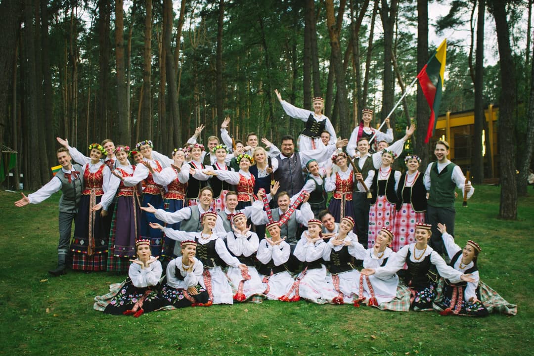 Vilnius University dancers and singers wearing national Lithuanian costume